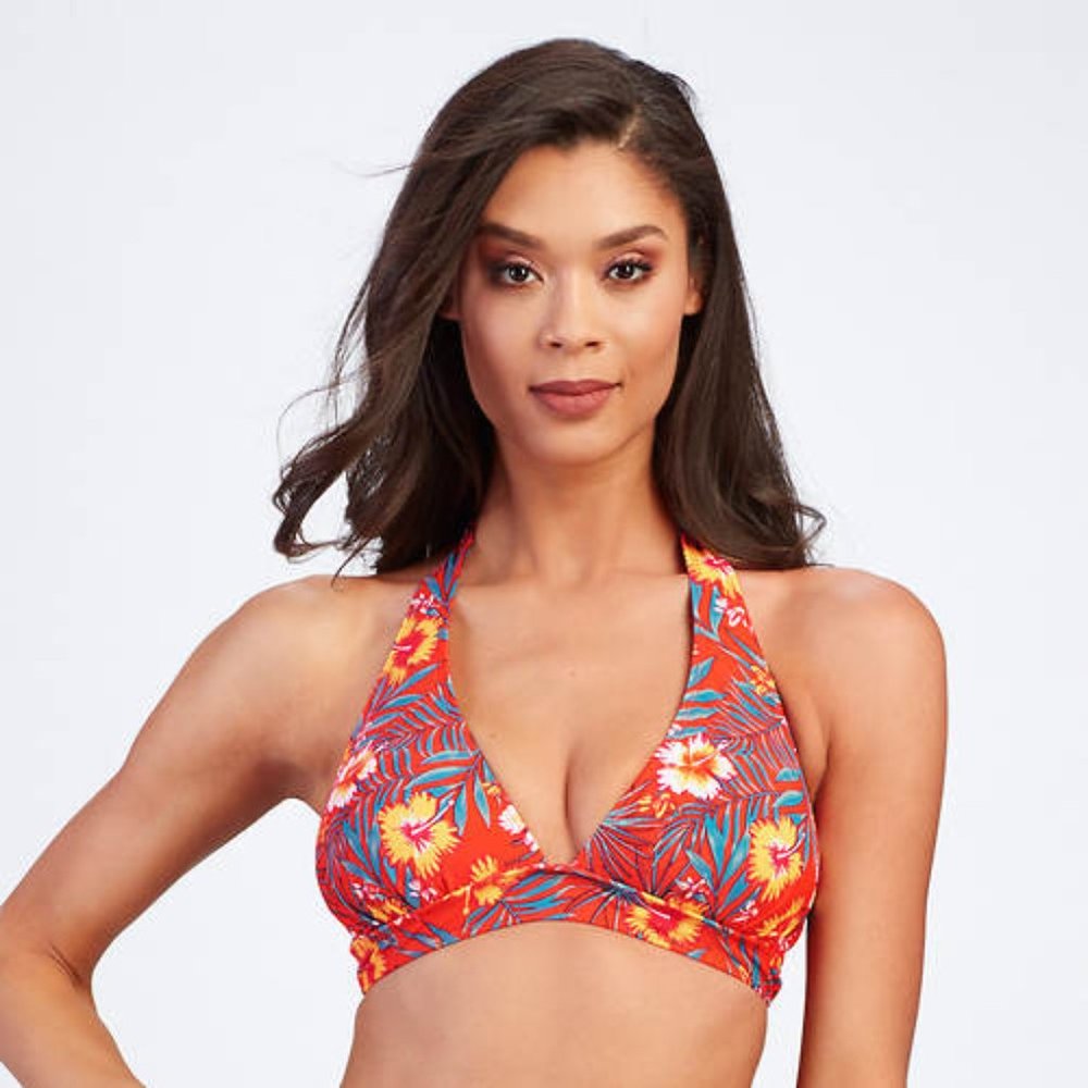 Triangle Bikini Top - Floral/Orange - Halter Neck